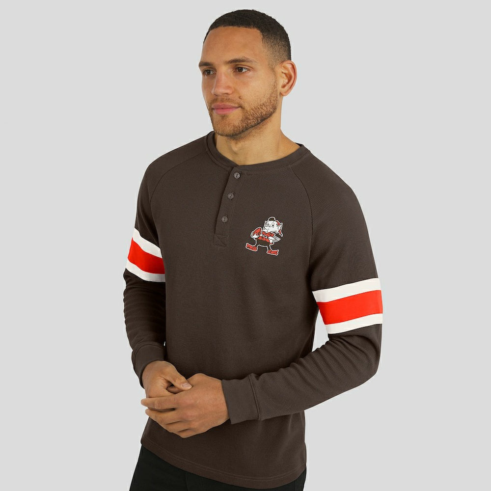 Cleveland Browns Darius Rucker Collection Waffle-Knit Raglan Long Sleeve Henley T-Shirt - Brown T-shirts