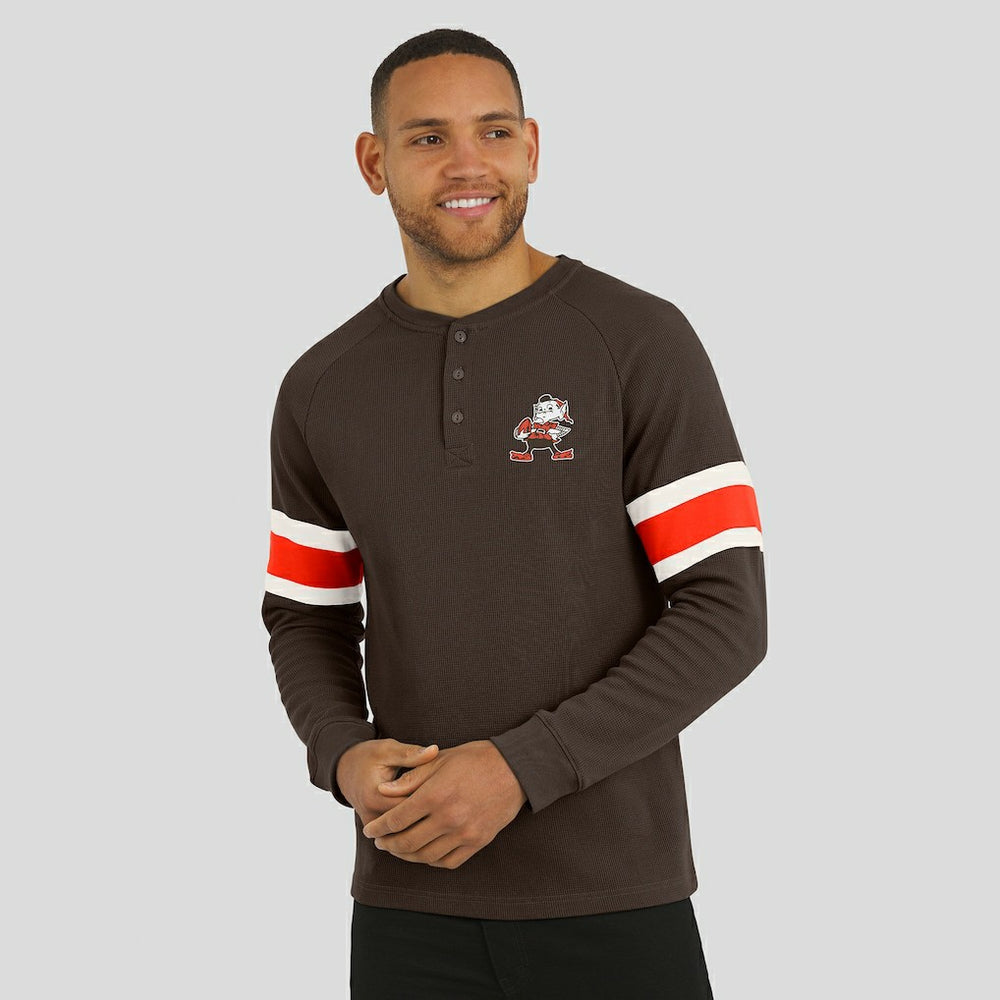 Cleveland Browns Darius Rucker Collection Waffle-Knit Raglan Long Sleeve Henley T-Shirt - Brown T-shirts