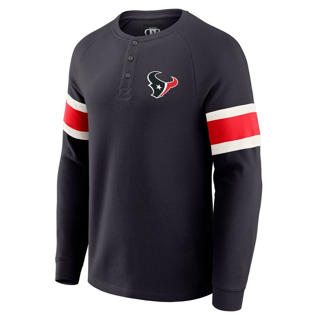 Houston Texans Darius Rucker Collection Waffle-Knit Raglan Long Sleeve Henley T-Shirt - Navy T-shirts