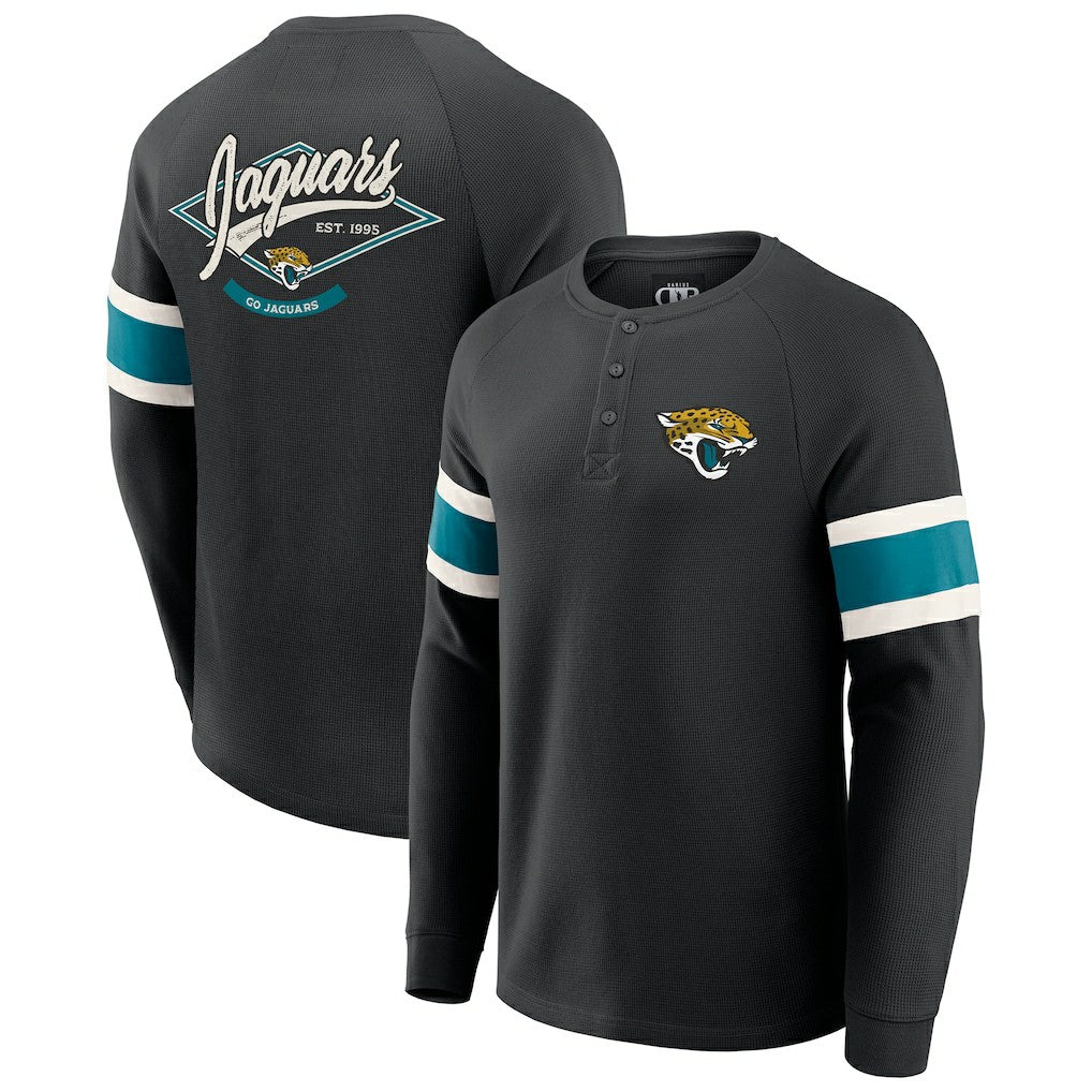 Jacksonville Jaguars Darius Rucker Collection Waffle-Knit Raglan Long Sleeve Henley T-Shirt - Black T-shirts