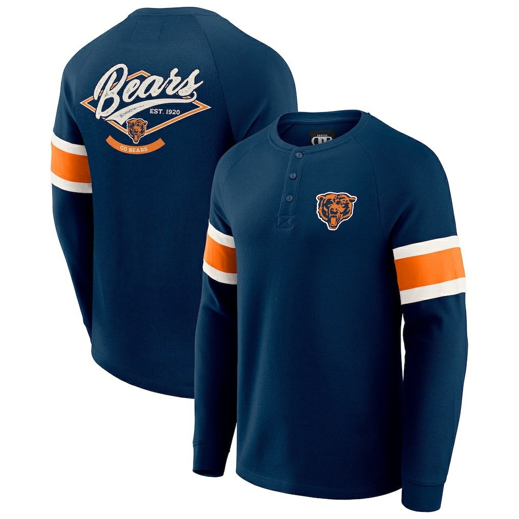 Chicago Bears Darius Rucker Collection Waffle-Knit Raglan Long Sleeve Henley T-Shirt - Navy T-shirts