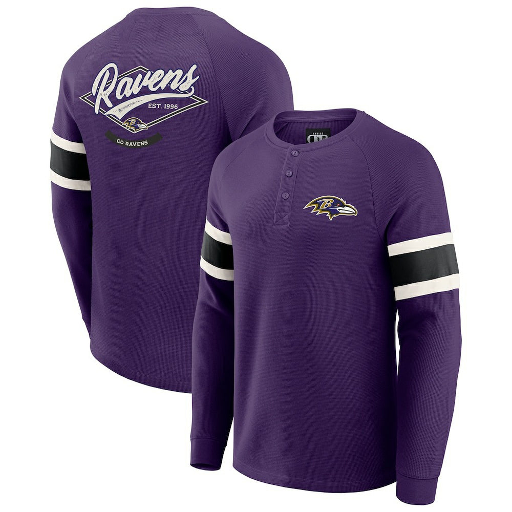 Baltimore Ravens Darius Rucker Collection Waffle-Knit Raglan Long Sleeve Henley T-Shirt - Purple T-shirts