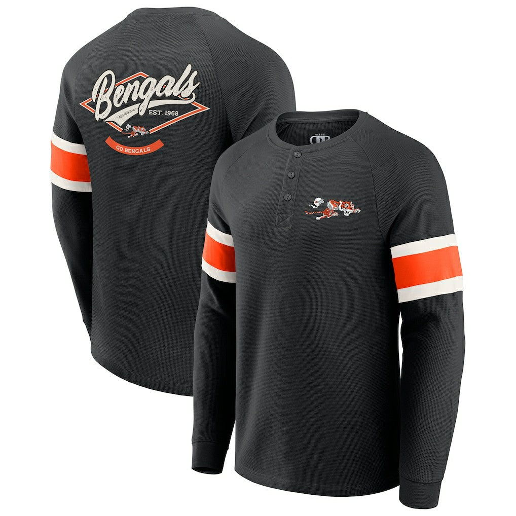 Cincinnati Bengals Darius Rucker Collection Waffle-Knit Raglan Long Sleeve Henley T-Shirt - Black T-shirts