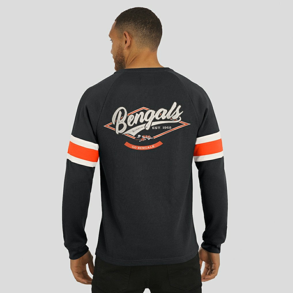 Cincinnati Bengals Darius Rucker Collection Waffle-Knit Raglan Long Sleeve Henley T-Shirt - Black T-shirts