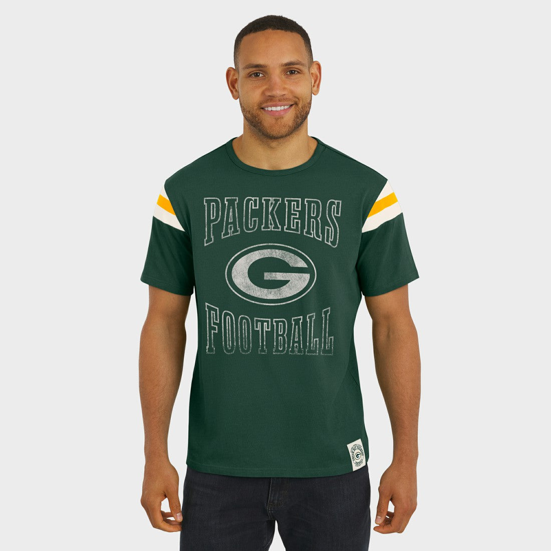 Green Bay Packers Darius Rucker Collection Football Stripe Sleeve T-Shirt - Green T-shirts