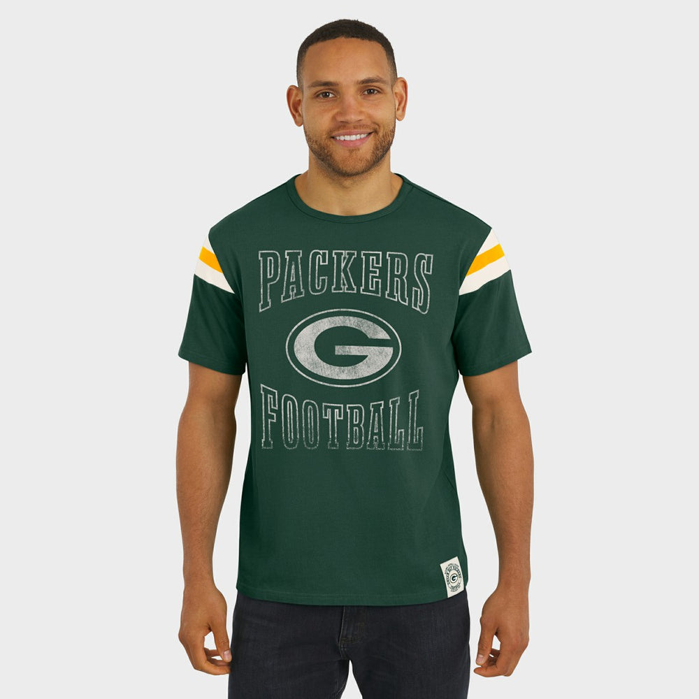 Green Bay Packers Darius Rucker Collection Football Stripe Sleeve T-Shirt - Green T-shirts