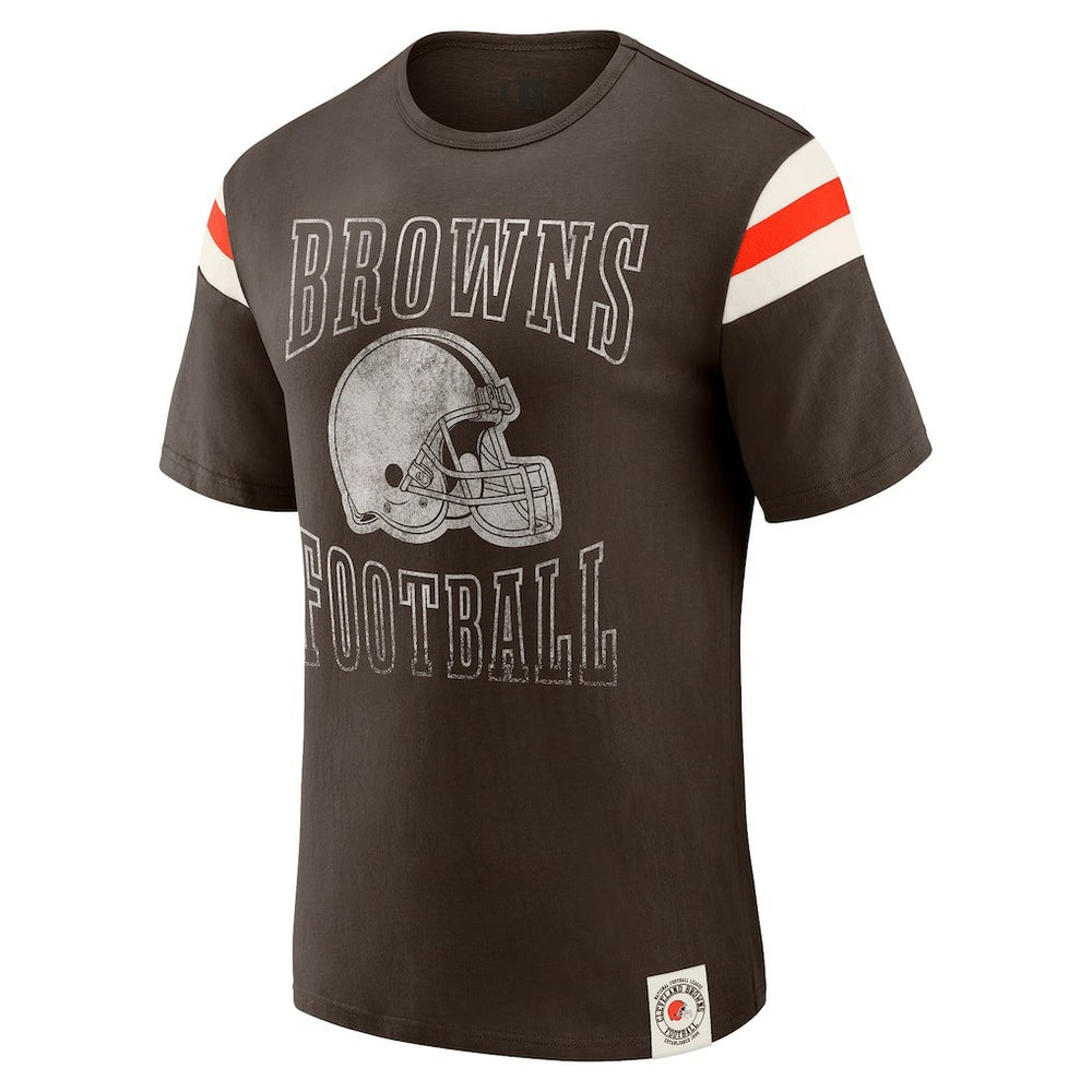 Cleveland Browns Darius Rucker Collection Football Stripe Sleeve T-Shirt - Brown T-shirts