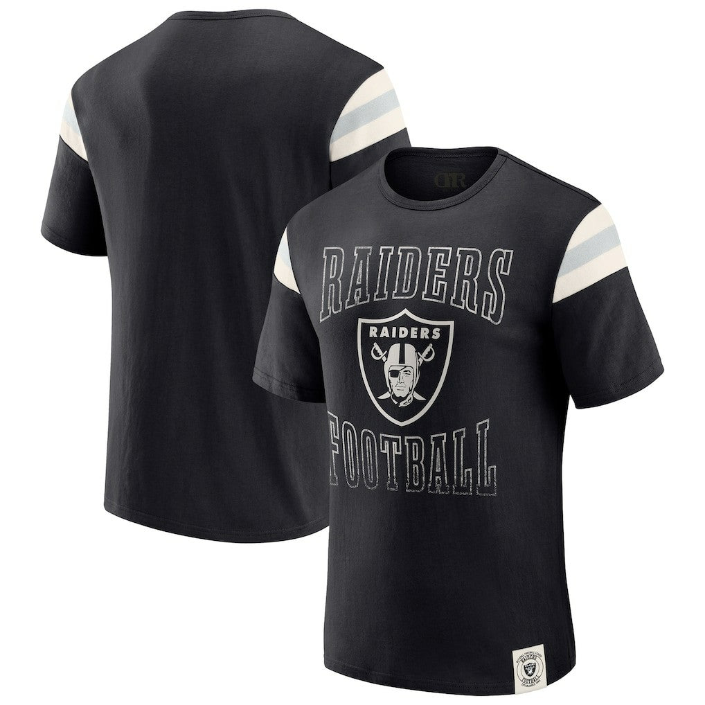 Las Vegas Raiders Darius Rucker Collection Football Stripe Sleeve T-Shirt - Black T-shirts