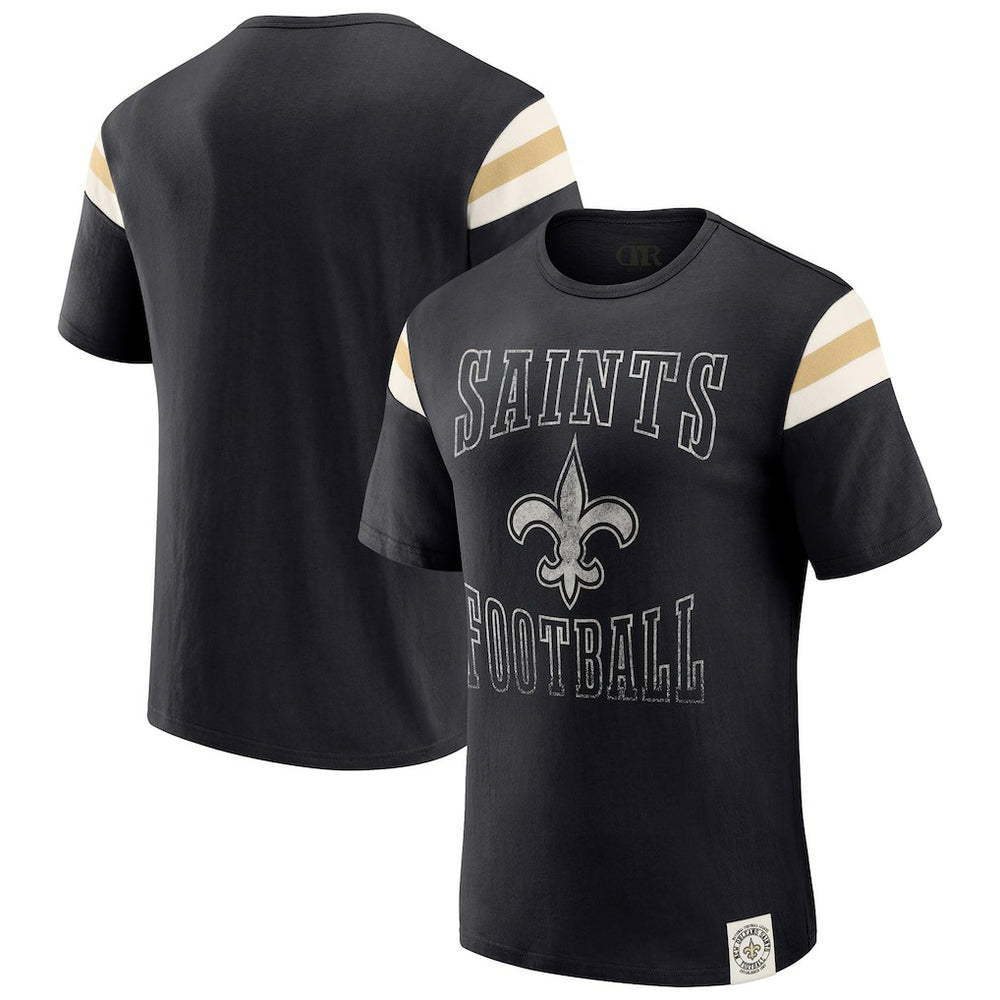 New Orleans Saints Darius Rucker Collection Football Stripe Sleeve T-Shirt - Black T-shirts