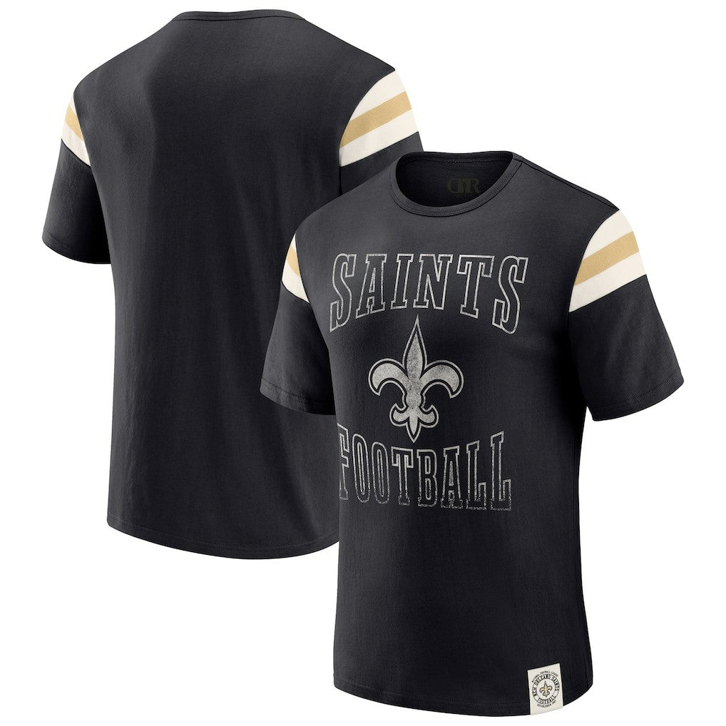 New Orleans Saints Darius Rucker Collection Football Stripe Sleeve T-Shirt - Black T-shirts