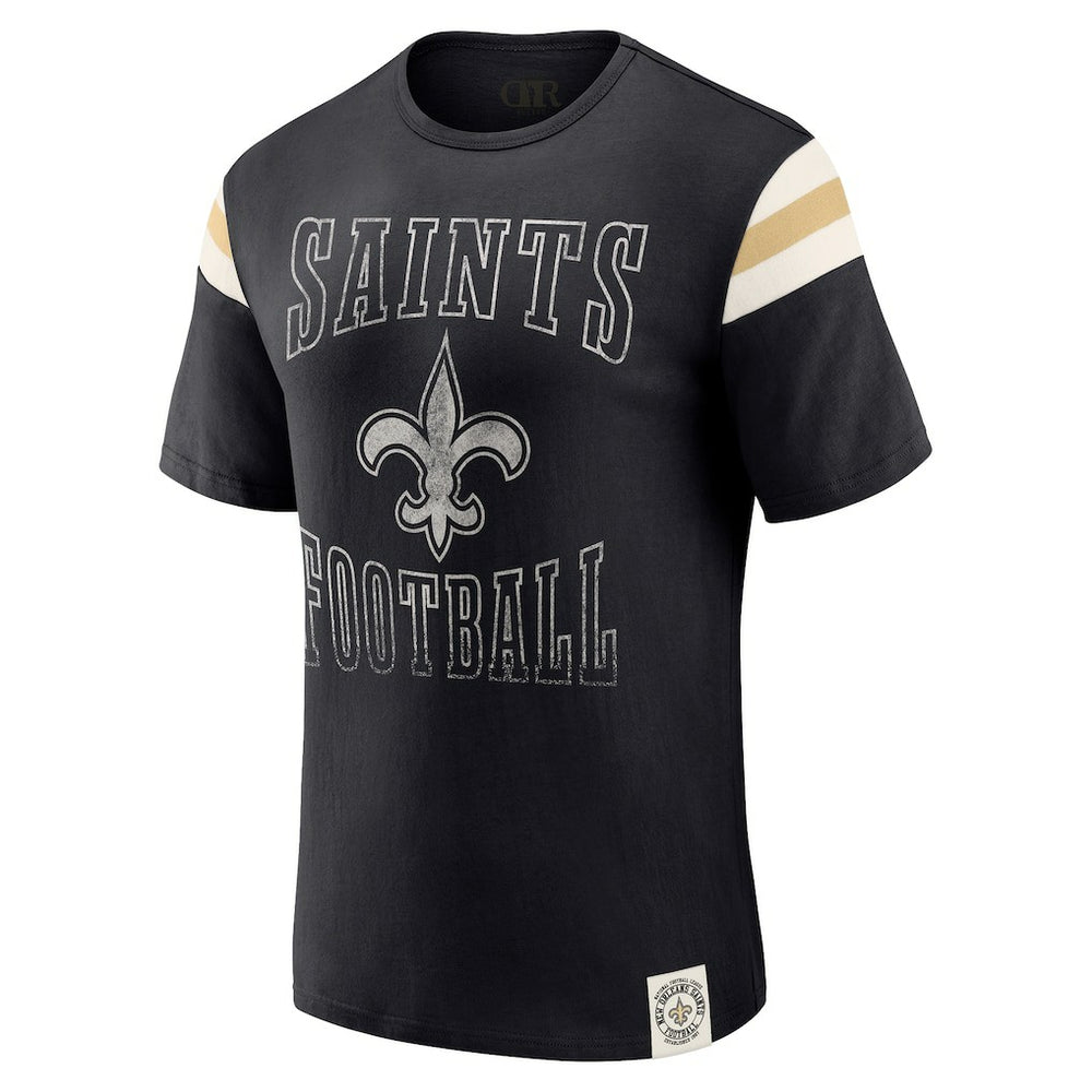 New Orleans Saints Darius Rucker Collection Football Stripe Sleeve T-Shirt - Black T-shirts