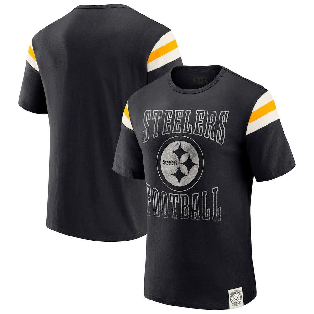 Pittsburgh Steelers Darius Rucker Collection Football Stripe Sleeve T-Shirt - Black T-shirts