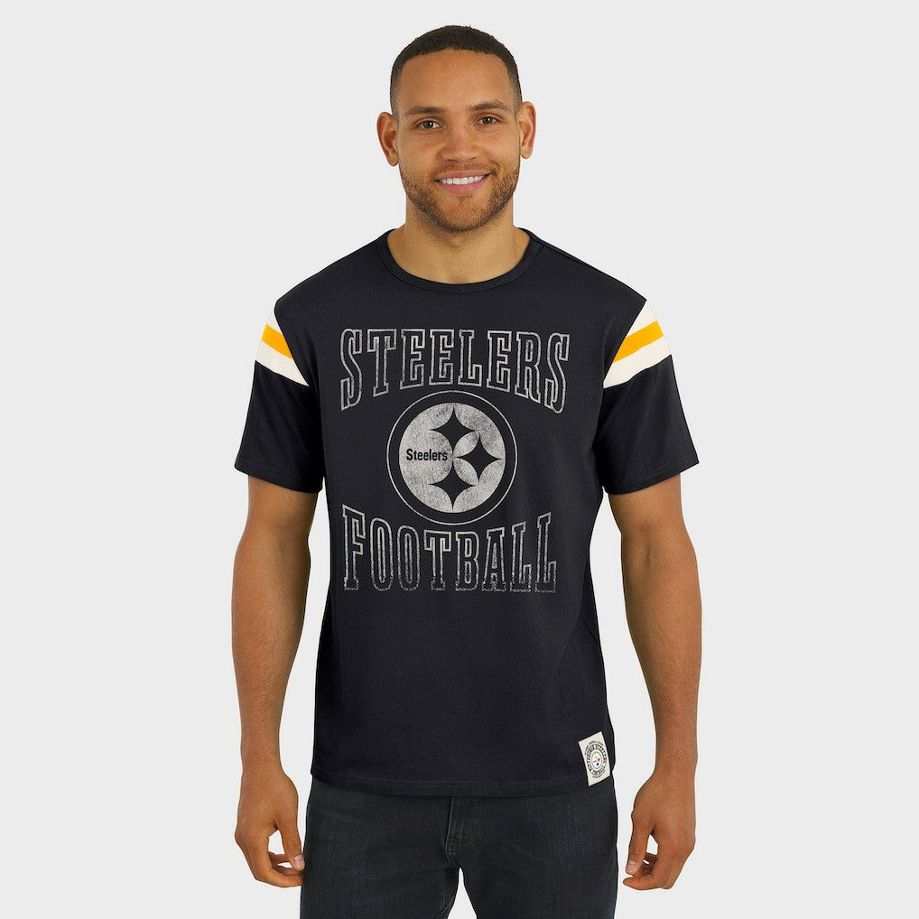 Pittsburgh Steelers Darius Rucker Collection Football Stripe Sleeve T-Shirt - Black T-shirts