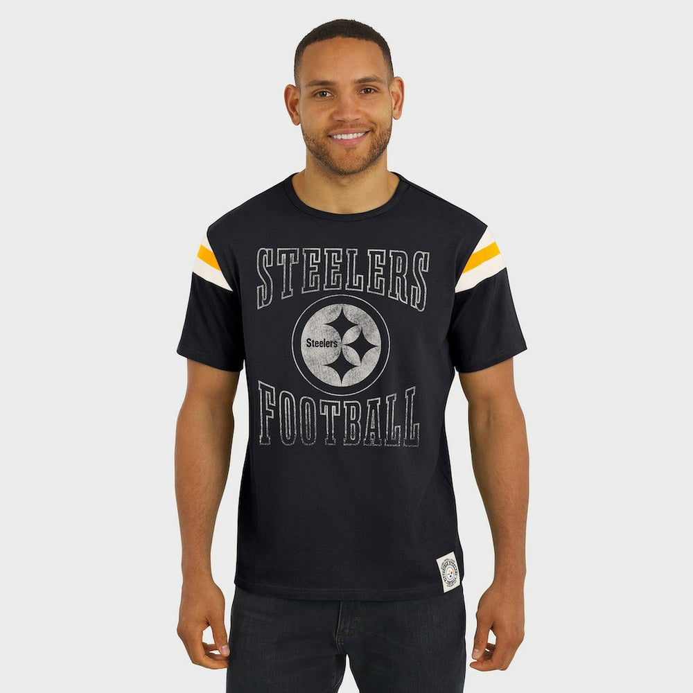 Pittsburgh Steelers Darius Rucker Collection Football Stripe Sleeve T-Shirt - Black T-shirts