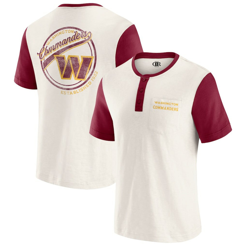 Washington Commanders Darius Rucker Collection Henley Colorblock Slub Pocket T-Shirt - Cream T-shirts