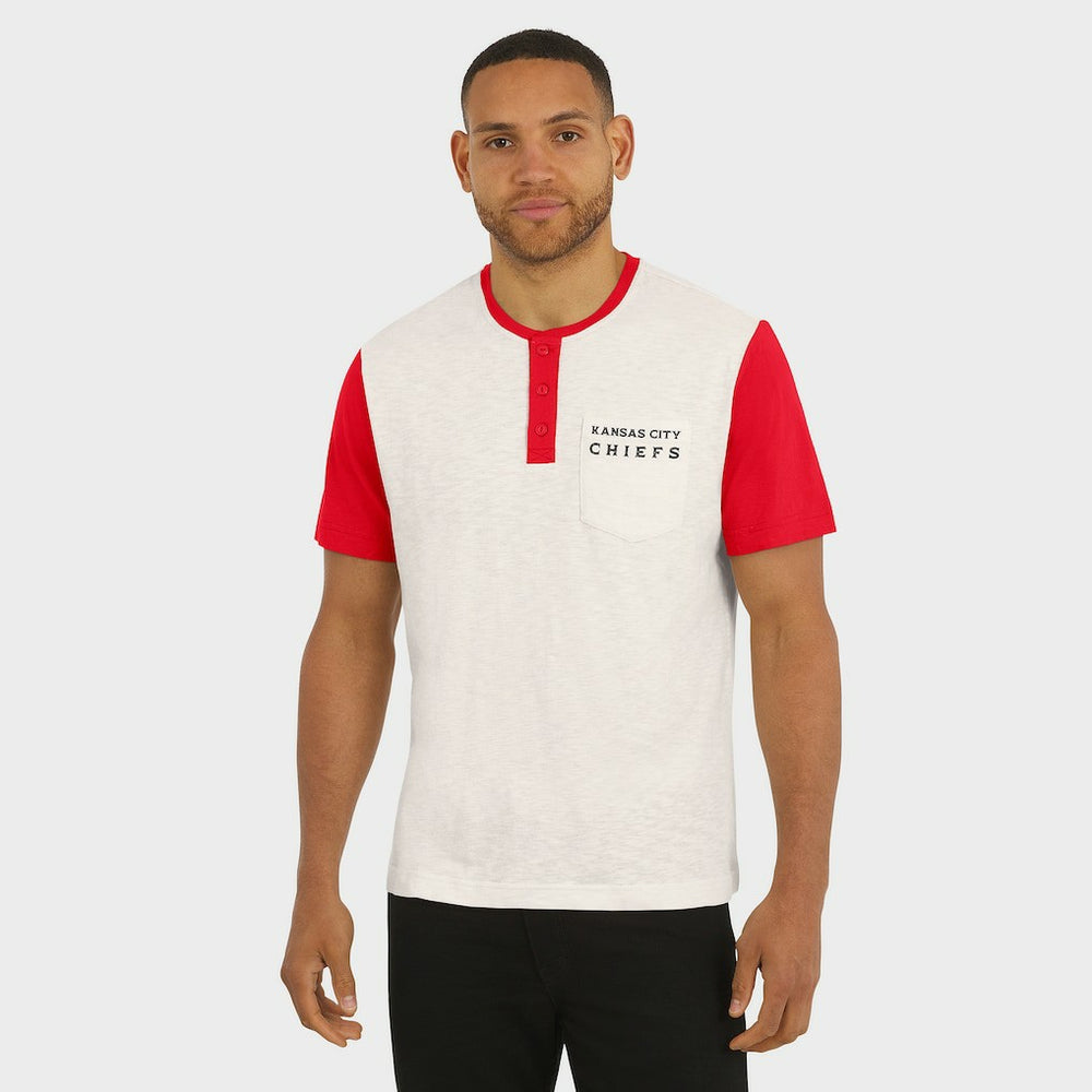 Kansas City Chiefs Darius Rucker Collection Henley Colorblock Slub Pocket T-Shirt - Cream T-shirts