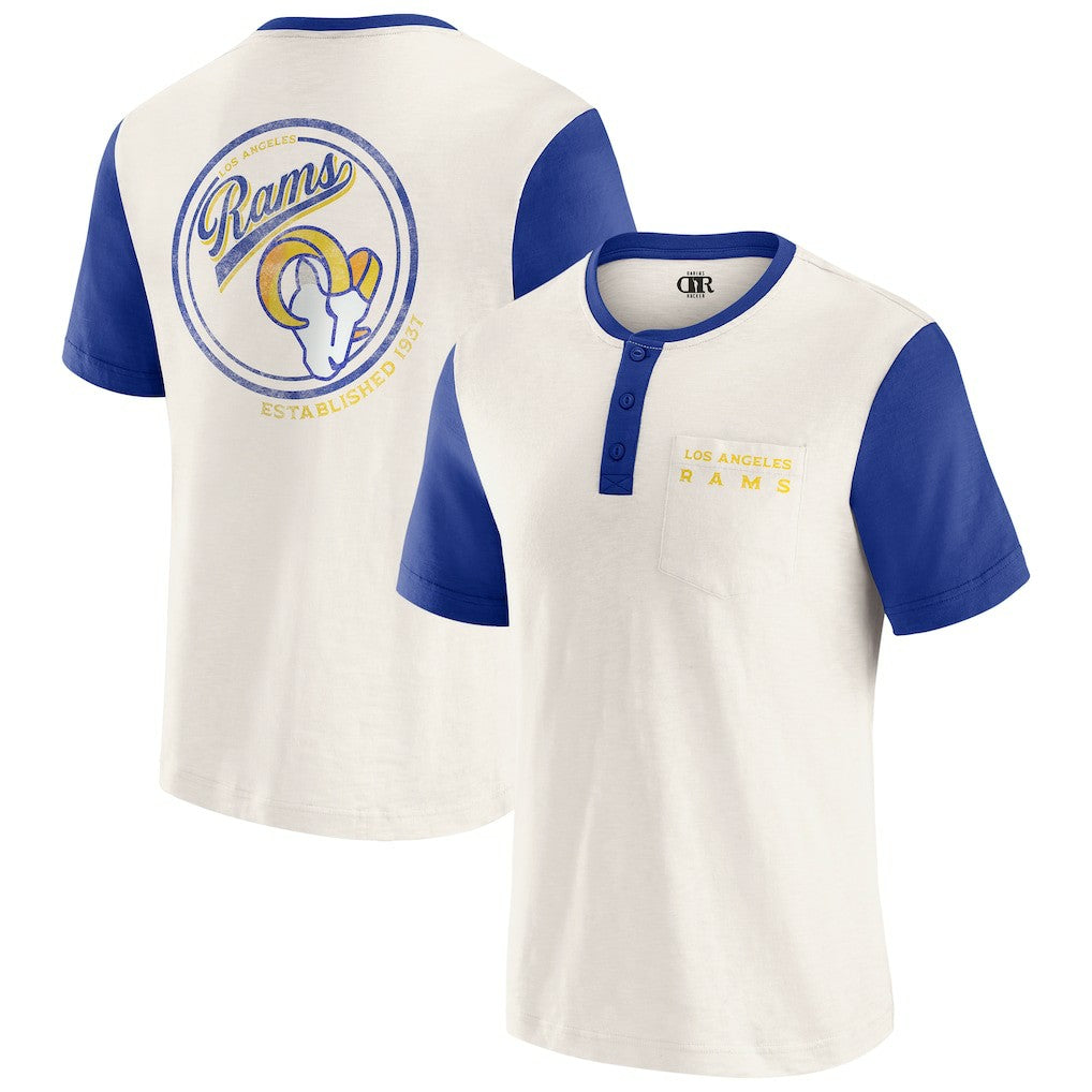 Los Angeles Rams Darius Rucker Collection Henley Colorblock Slub Pocket T-Shirt - Cream T-shirts