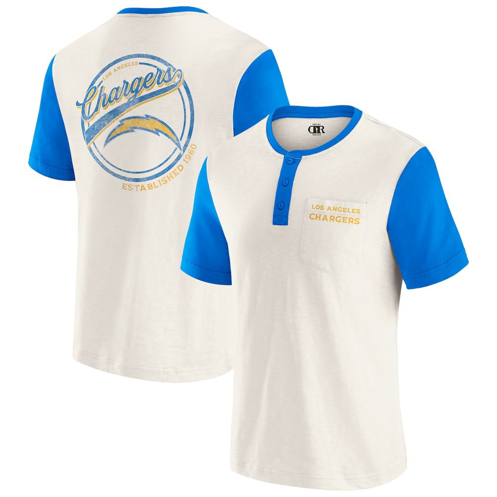 Los Angeles Chargers Darius Rucker Collection Henley Colorblock Slub Pocket T-Shirt - Cream T-shirts