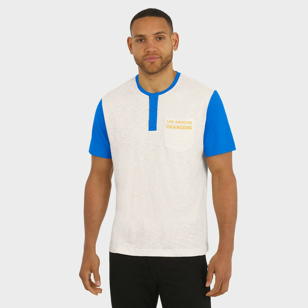 Los Angeles Chargers Darius Rucker Collection Henley Colorblock Slub Pocket T-Shirt - Cream T-shirts