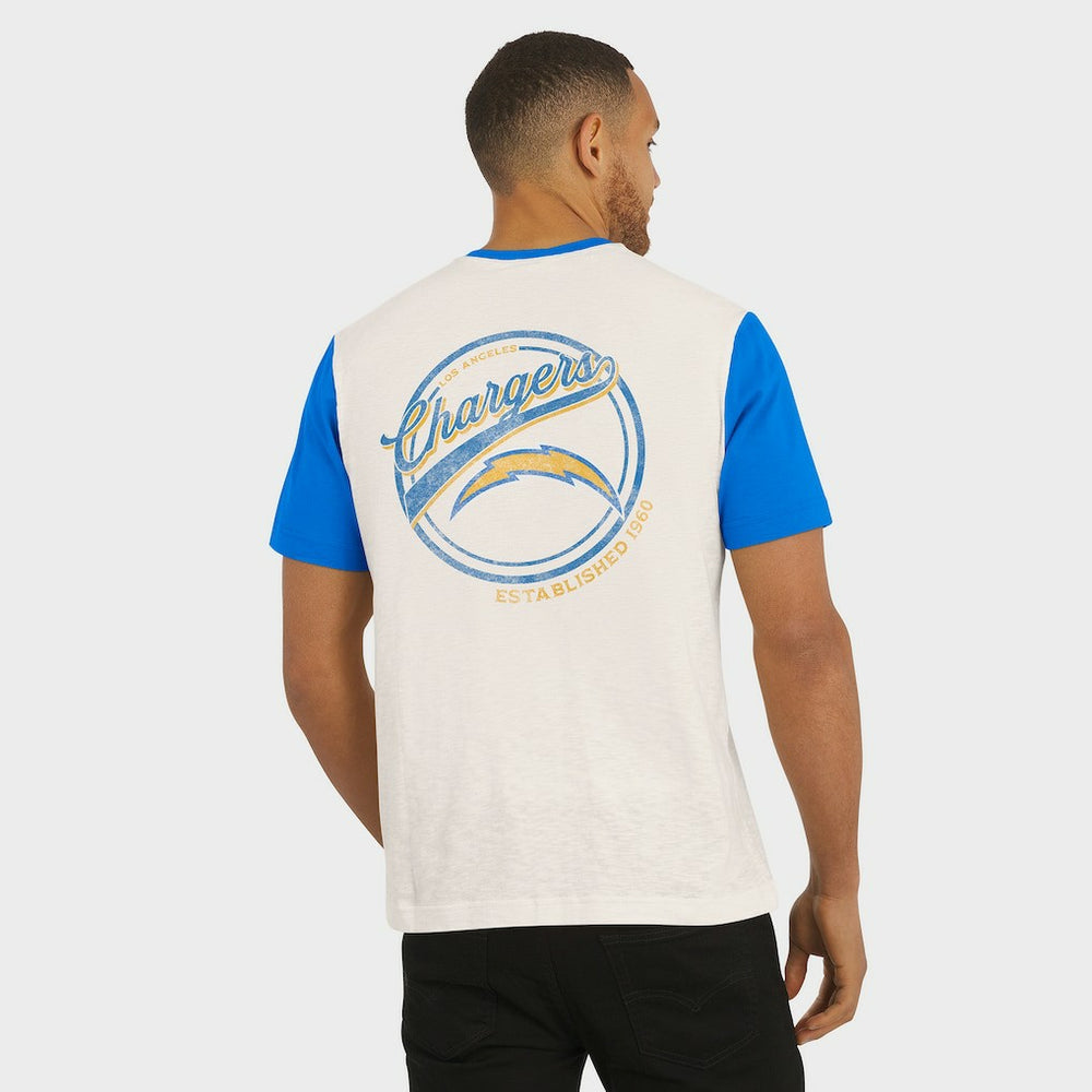 Los Angeles Chargers Darius Rucker Collection Henley Colorblock Slub Pocket T-Shirt - Cream T-shirts