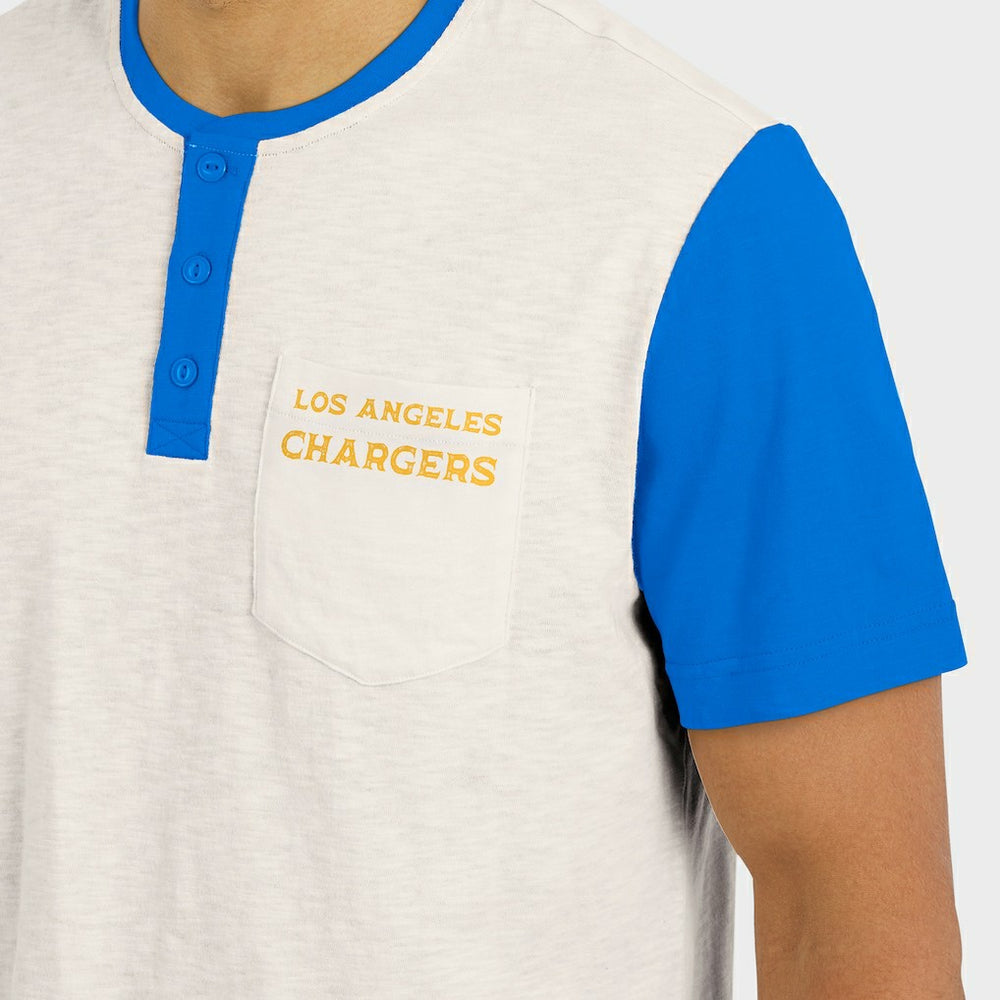 Los Angeles Chargers Darius Rucker Collection Henley Colorblock Slub Pocket T-Shirt - Cream T-shirts
