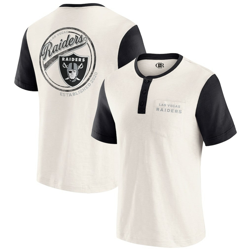 Las Vegas Raiders Darius Rucker Collection Henley Colorblock Slub Pocket T-Shirt - Cream T-shirts