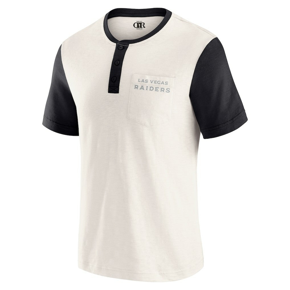 Las Vegas Raiders Darius Rucker Collection Henley Colorblock Slub Pocket T-Shirt - Cream T-shirts