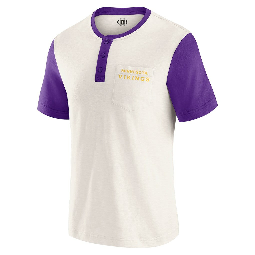 Minnesota Vikings Darius Rucker Collection Henley Colorblock Slub Pocket T-Shirt - Cream T-shirts