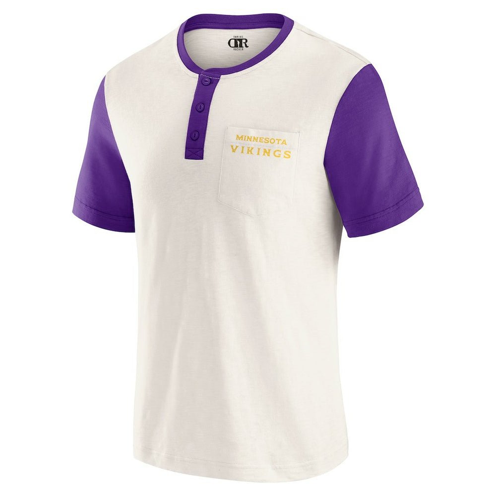 Minnesota Vikings Darius Rucker Collection Henley Colorblock Slub Pocket T-Shirt - Cream T-shirts