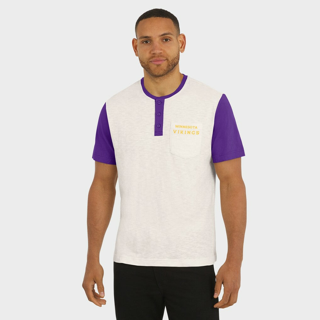Minnesota Vikings Darius Rucker Collection Henley Colorblock Slub Pocket T-Shirt - Cream T-shirts