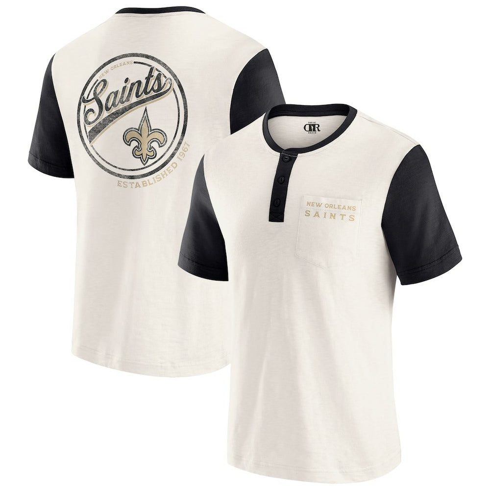 New Orleans Saints Darius Rucker Collection Henley Colorblock Slub Pocket T-Shirt - Cream T-shirts