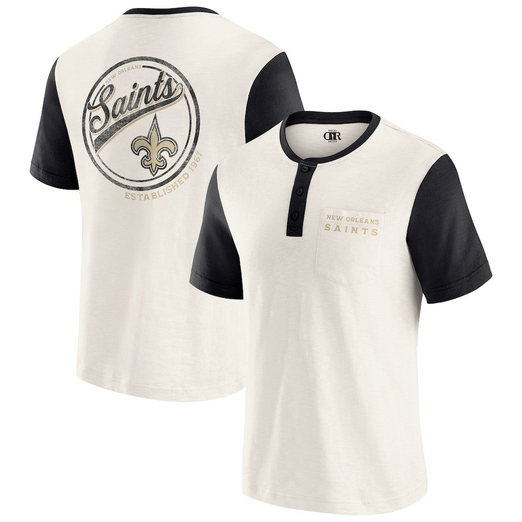 New Orleans Saints Darius Rucker Collection Henley Colorblock Slub Pocket T-Shirt - Cream T-shirts