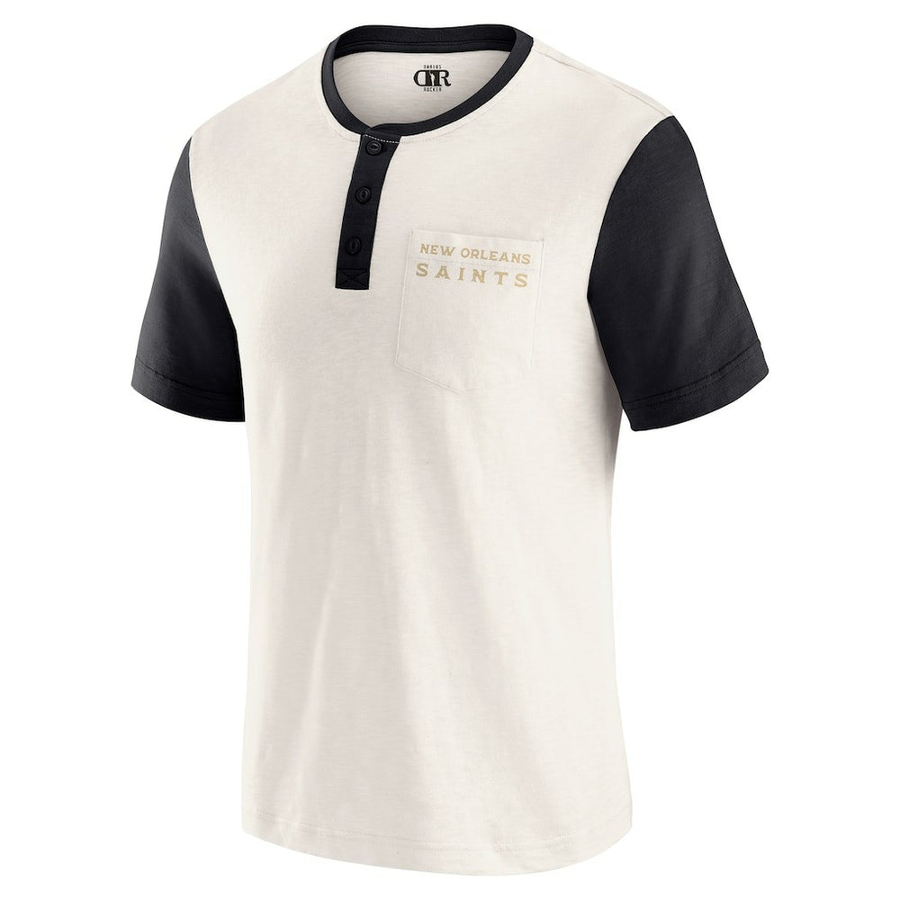 New Orleans Saints Darius Rucker Collection Henley Colorblock Slub Pocket T-Shirt - Cream T-shirts
