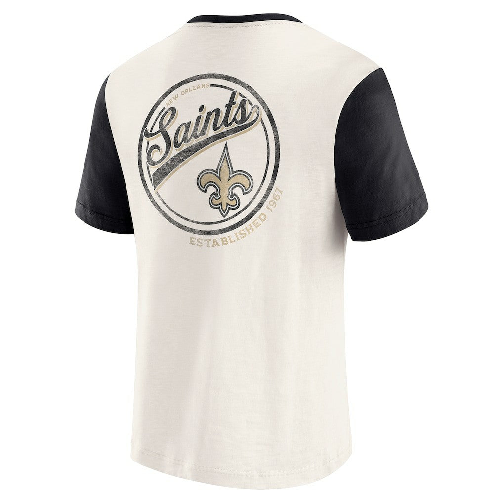 New Orleans Saints Darius Rucker Collection Henley Colorblock Slub Pocket T-Shirt - Cream T-shirts