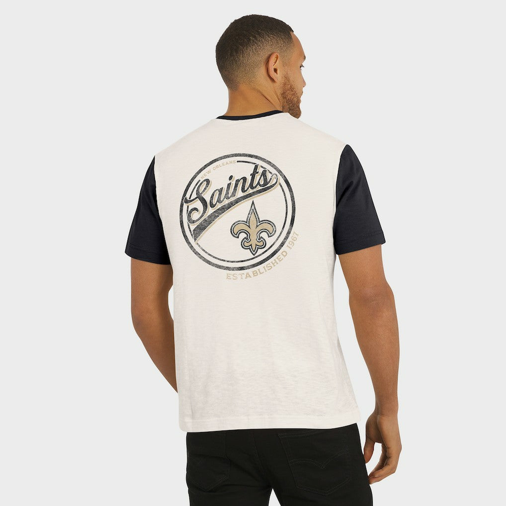 New Orleans Saints Darius Rucker Collection Henley Colorblock Slub Pocket T-Shirt - Cream T-shirts