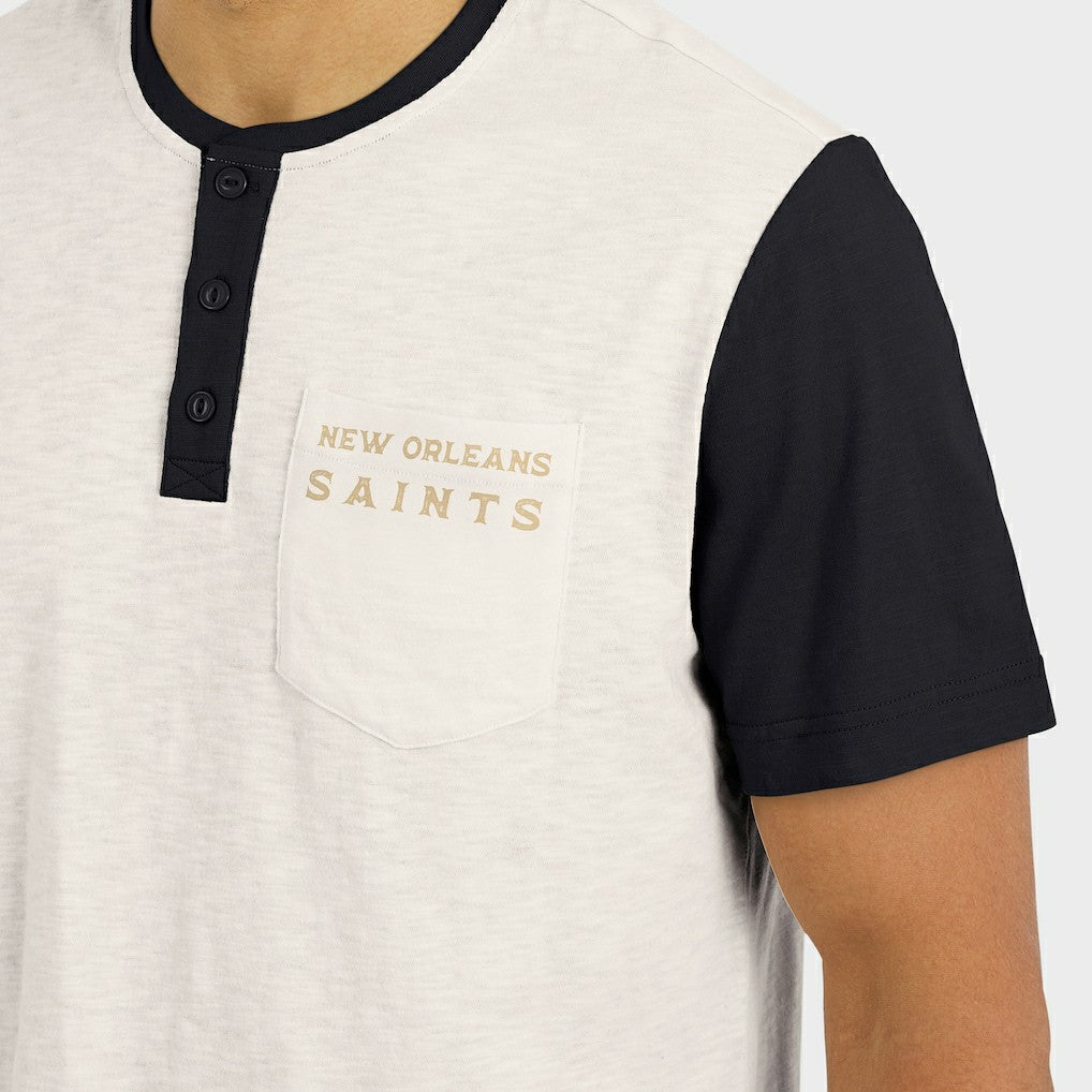 New Orleans Saints Darius Rucker Collection Henley Colorblock Slub Pocket T-Shirt - Cream T-shirts
