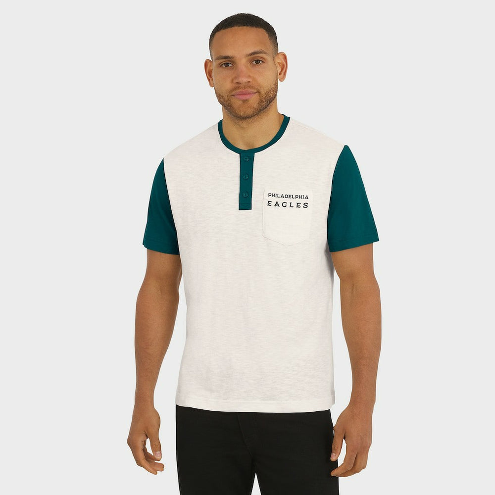 Philadelphia Eagles Darius Rucker Collection Henley Colorblock Slub Pocket T-Shirt - Cream T-shirts
