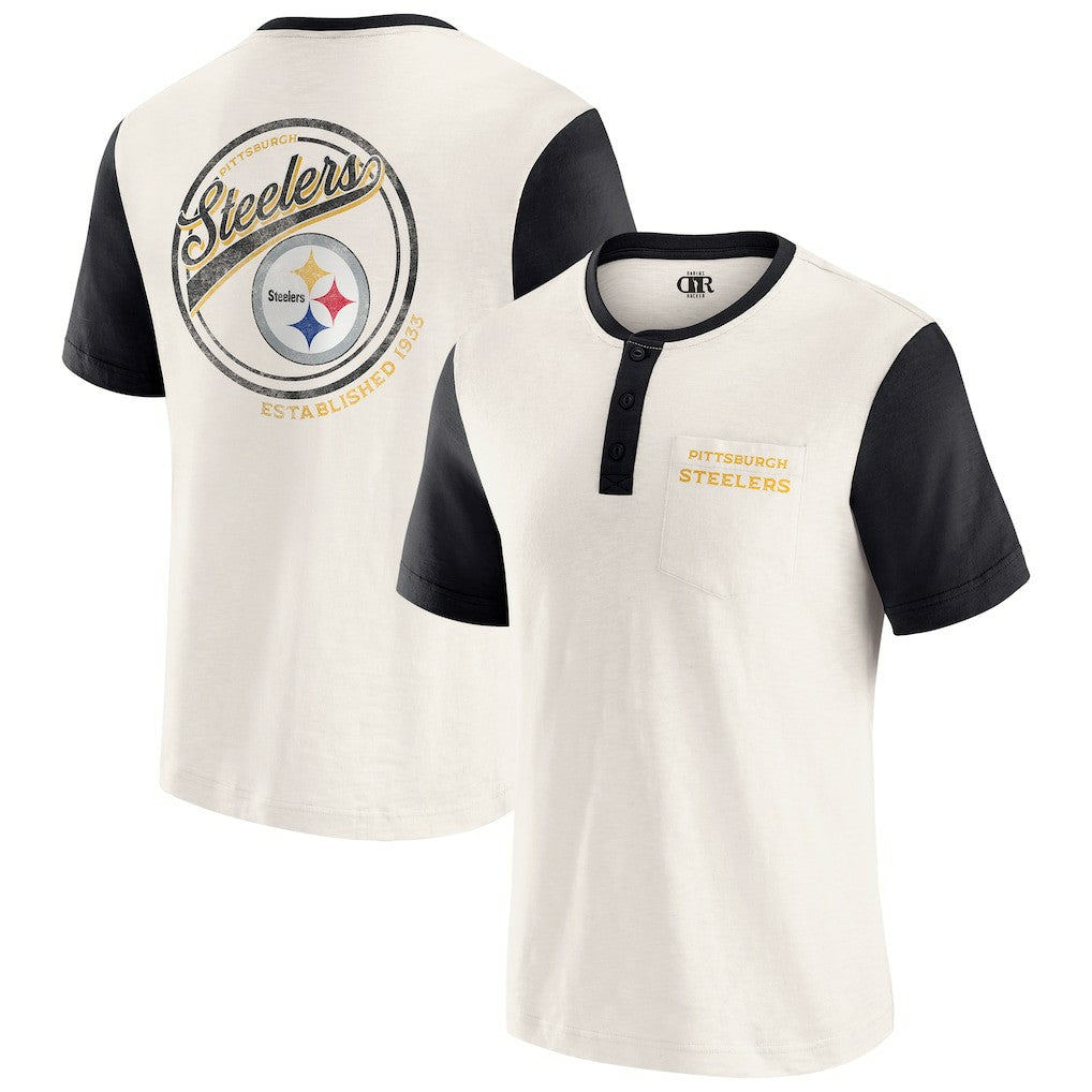Pittsburgh Steelers Darius Rucker Collection Henley Colorblock Slub Pocket T-Shirt - Cream T-shirts