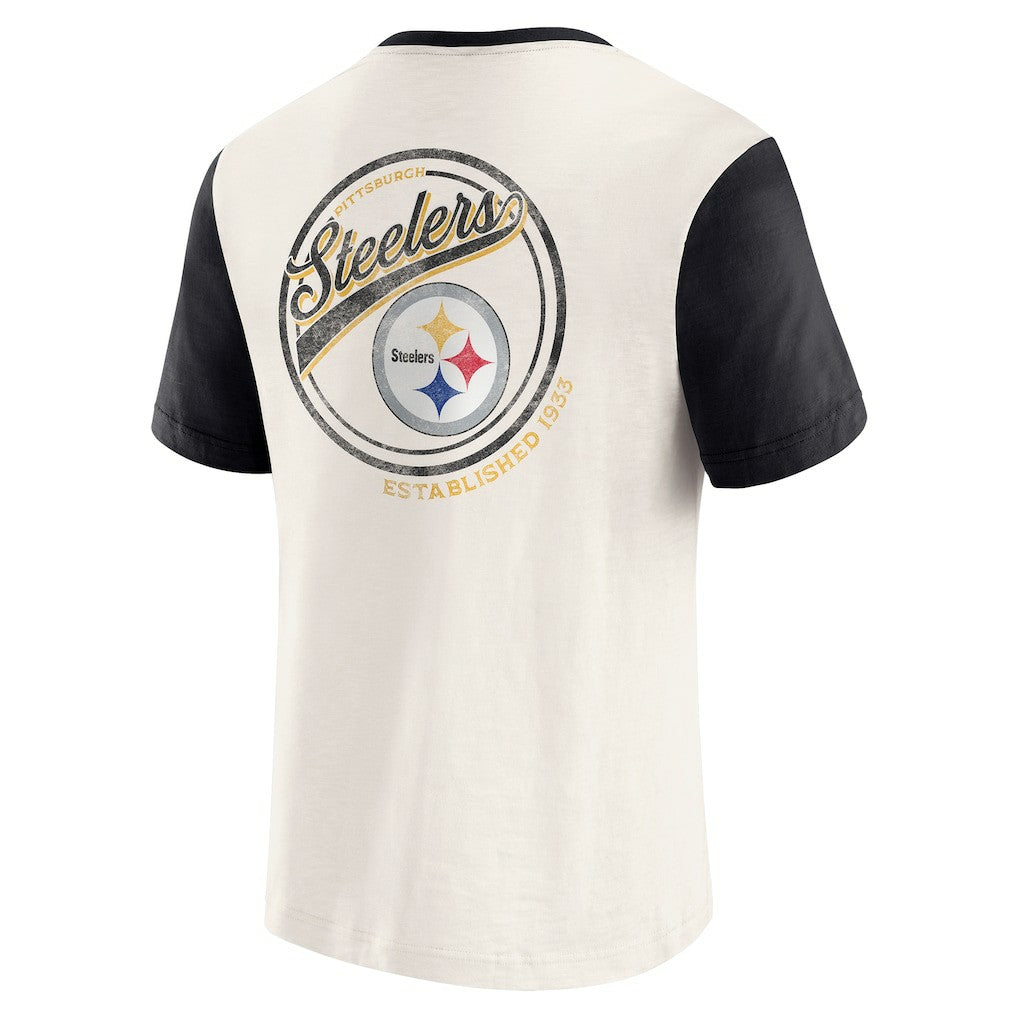 Pittsburgh Steelers Darius Rucker Collection Henley Colorblock Slub Pocket T-Shirt - Cream T-shirts