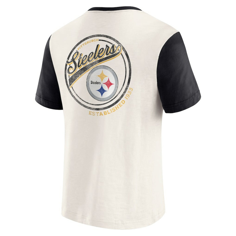 Pittsburgh Steelers Darius Rucker Collection Henley Colorblock Slub Pocket T-Shirt - Cream T-shirts