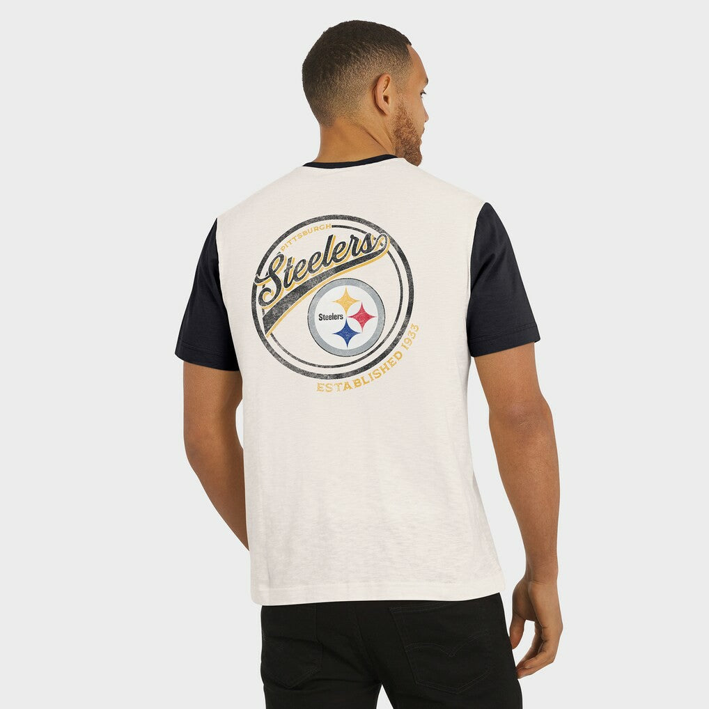 Pittsburgh Steelers Darius Rucker Collection Henley Colorblock Slub Pocket T-Shirt - Cream T-shirts