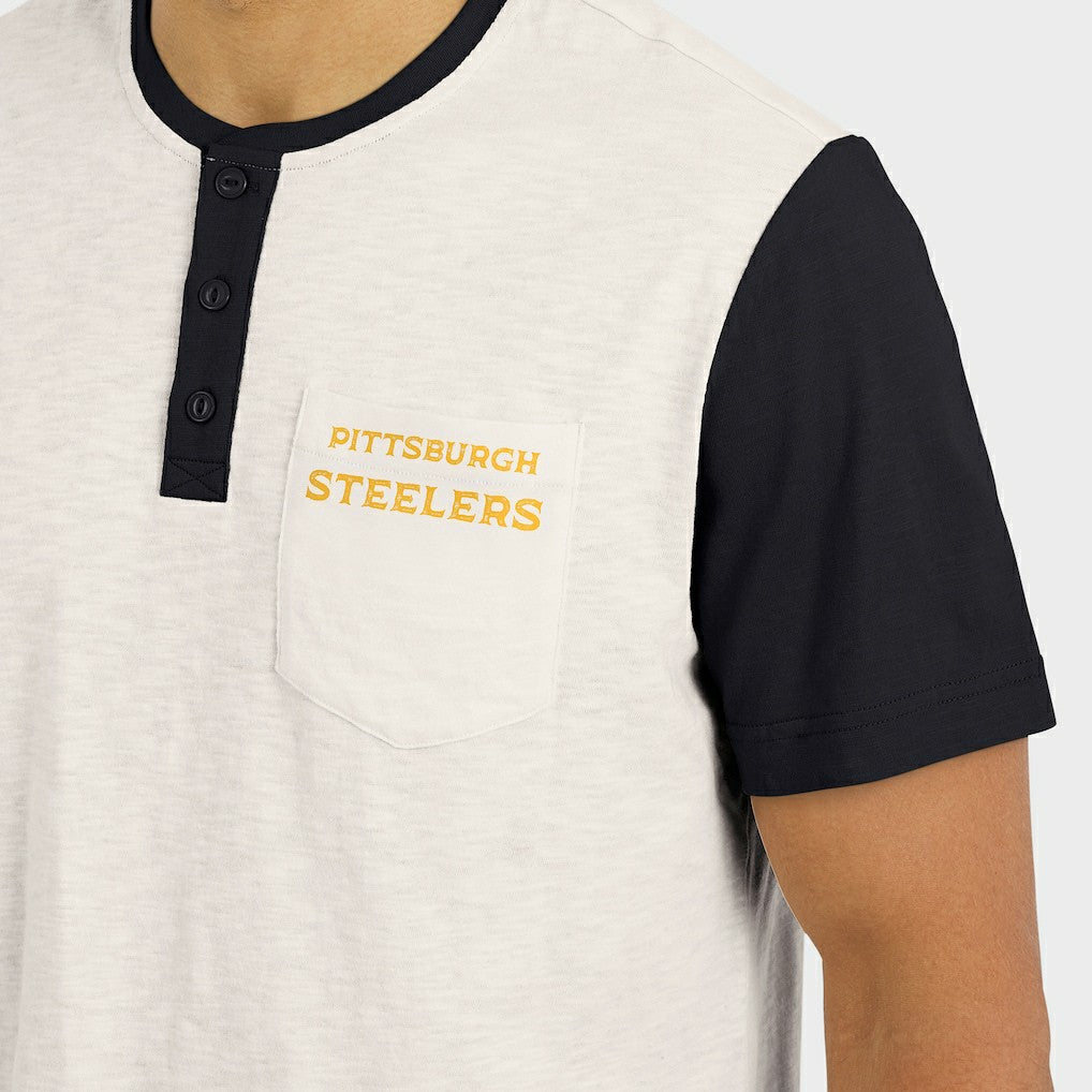 Pittsburgh Steelers Darius Rucker Collection Henley Colorblock Slub Pocket T-Shirt - Cream T-shirts