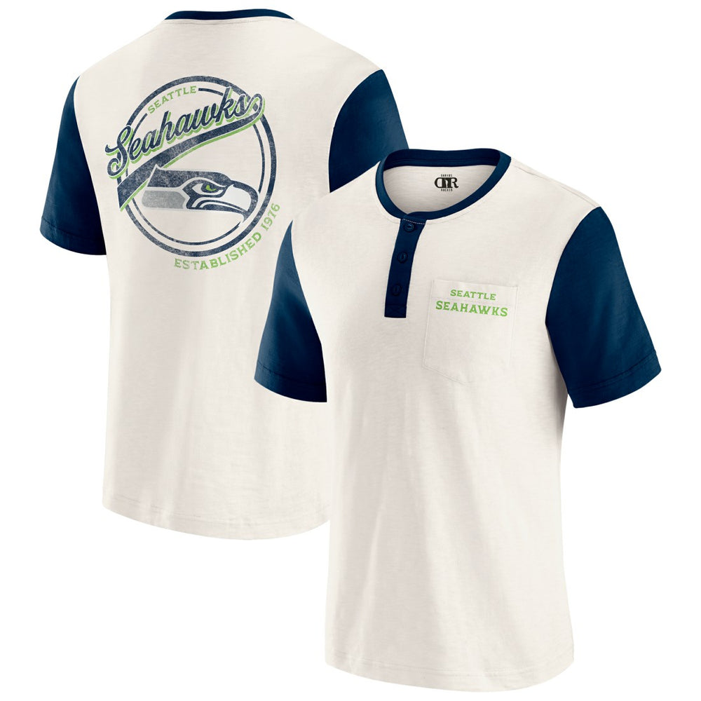 Seattle Seahawks Darius Rucker Collection Henley Colorblock Slub Pocket T-Shirt - Cream T-shirts