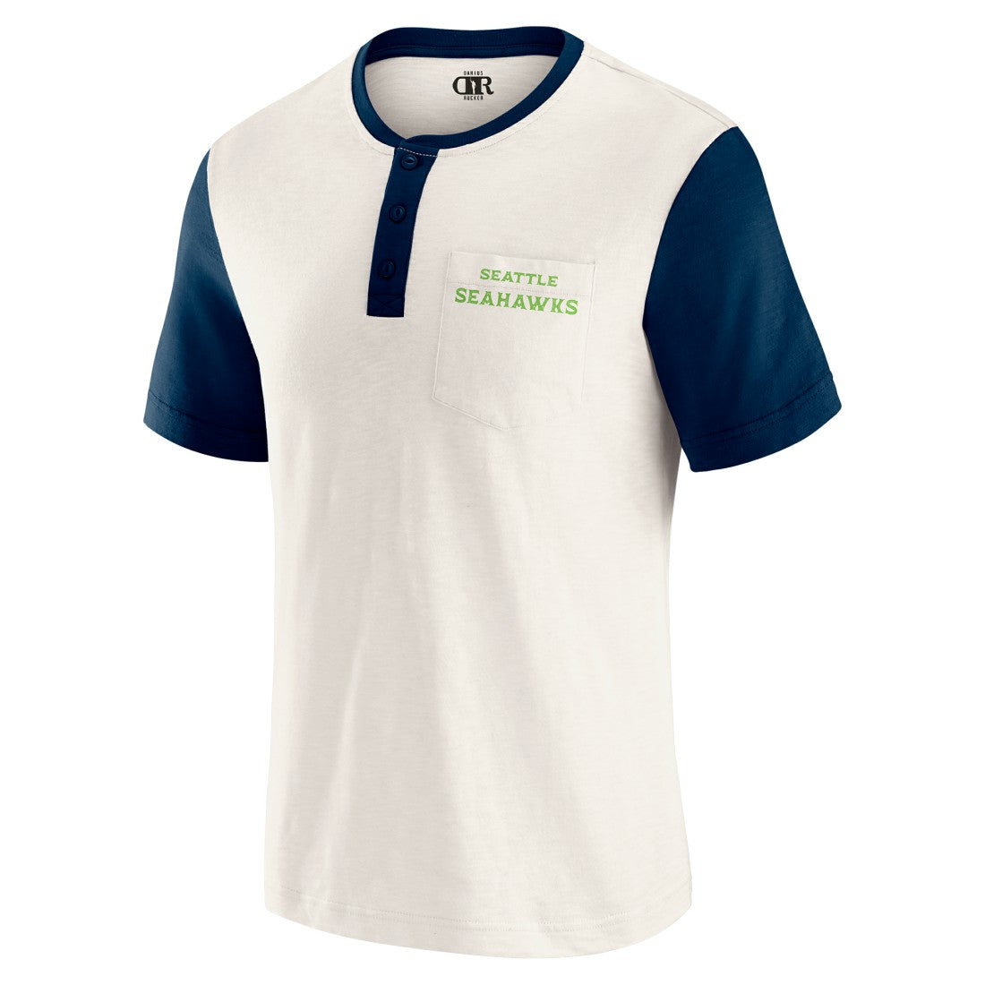 Seattle Seahawks Darius Rucker Collection Henley Colorblock Slub Pocket T-Shirt - Cream T-shirts