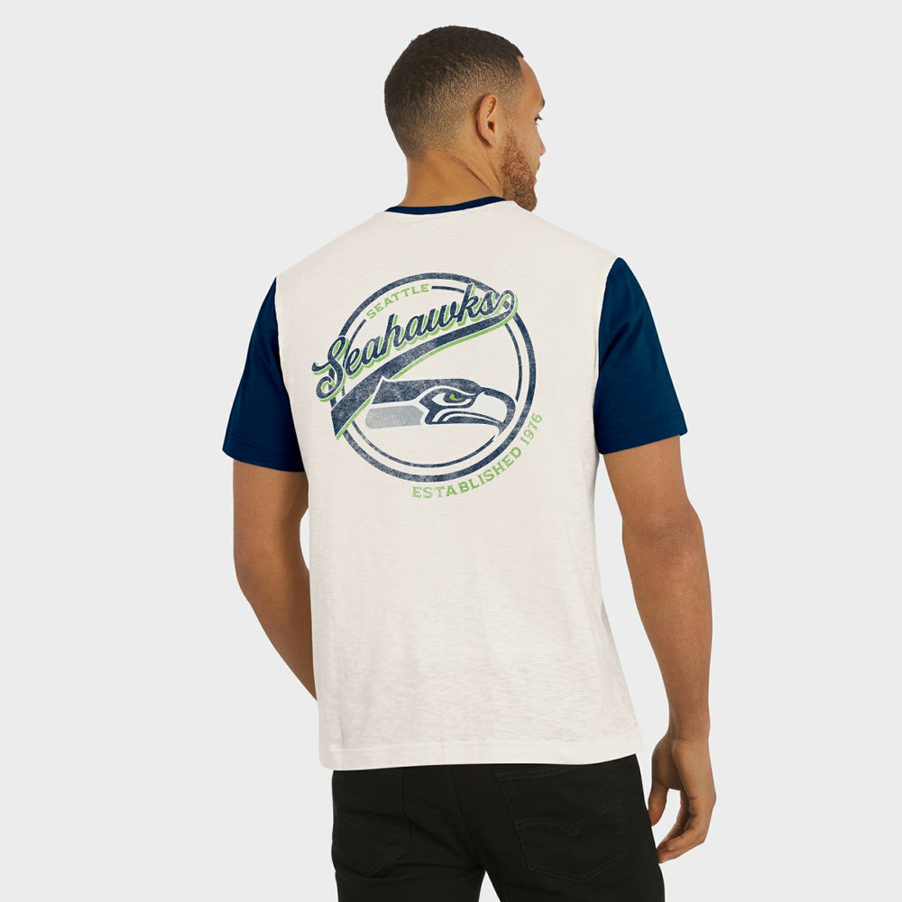 Seattle Seahawks Darius Rucker Collection Henley Colorblock Slub Pocket T-Shirt - Cream T-shirts