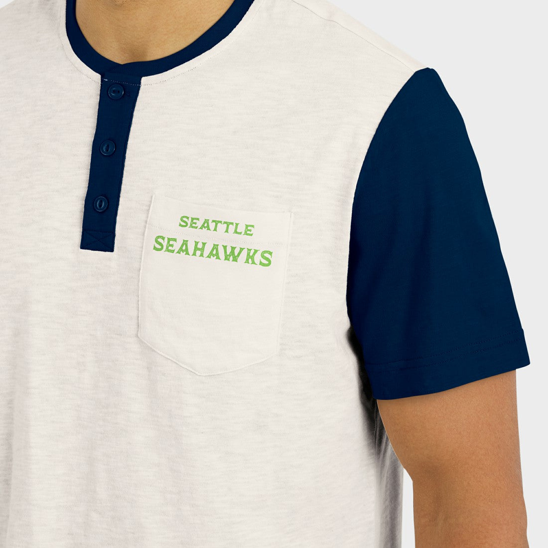 Seattle Seahawks Darius Rucker Collection Henley Colorblock Slub Pocket T-Shirt - Cream T-shirts