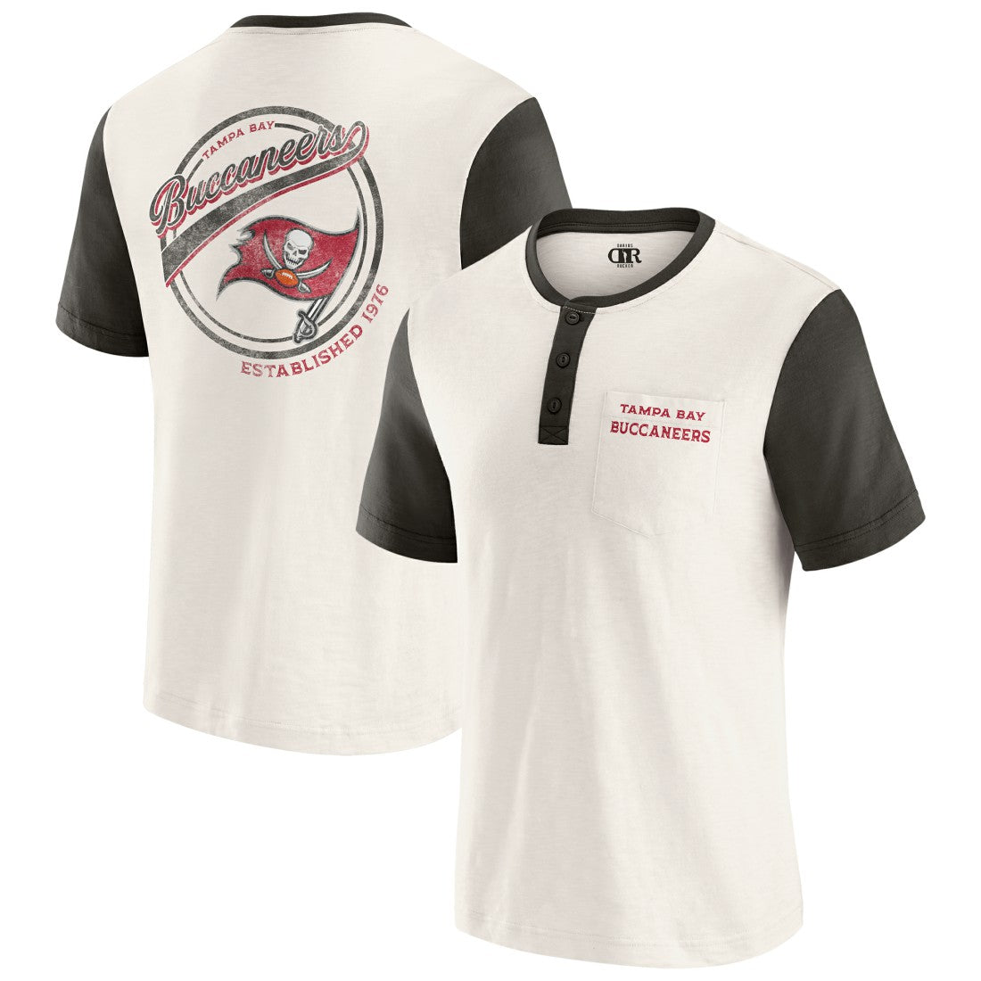 Tampa Bay Buccaneers Darius Rucker Collection Henley Colorblock Slub Pocket T-Shirt - Cream T-shirts