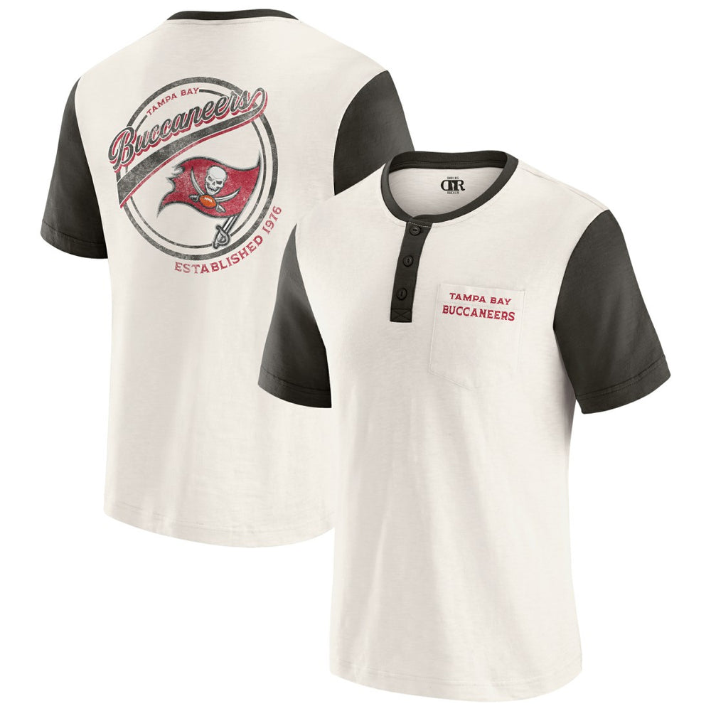Tampa Bay Buccaneers Darius Rucker Collection Henley Colorblock Slub Pocket T-Shirt - Cream T-shirts