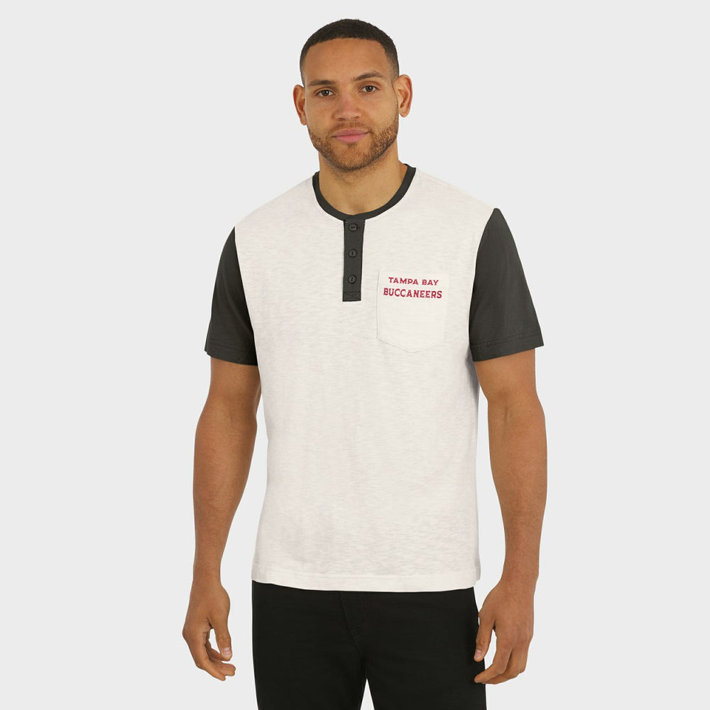 Tampa Bay Buccaneers Darius Rucker Collection Henley Colorblock Slub Pocket T-Shirt - Cream T-shirts