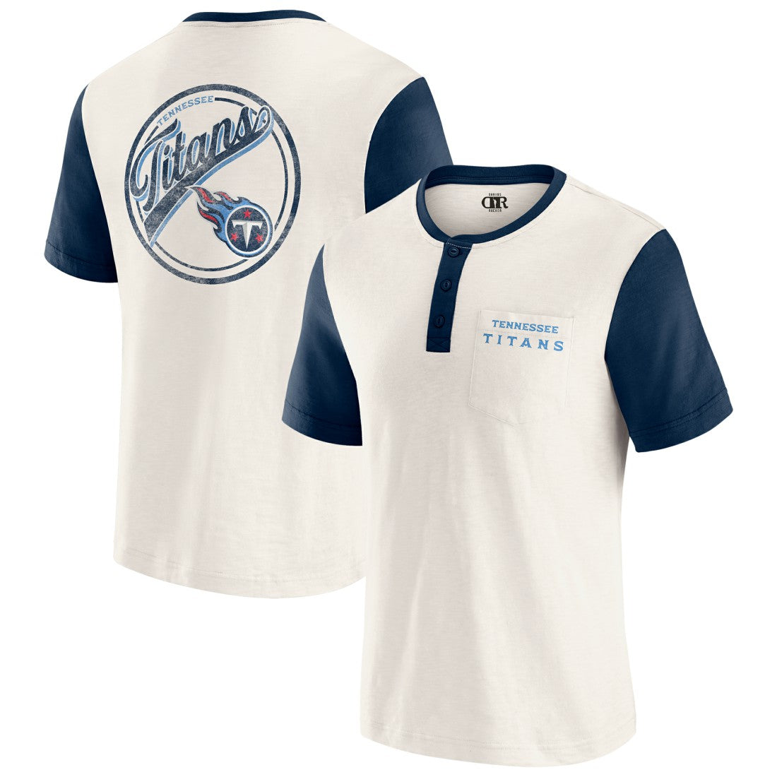 Tennessee Titans Darius Rucker Collection Henley Colorblock Slub Pocket T-Shirt - Cream T-shirts